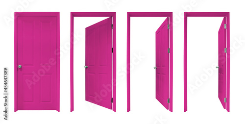 Group of wooden doors on white background