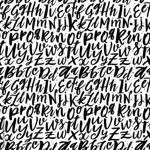 Vector Hand Drawn Seamless Pattern. Brush Painted Letters. Handwritten Script Alphabet. Hand Lettering and Custom Typography for Designs  for Posters  Backgrounds  Cards  etc. Vector Illustrations.