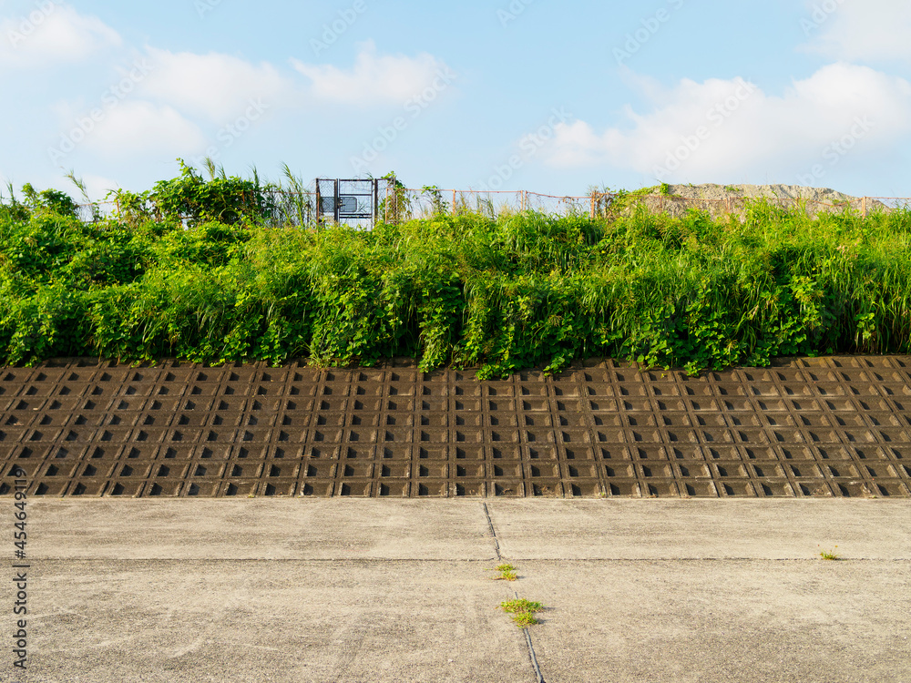河川敷から見上げた土手と空の風景 Photos | Adobe Stock