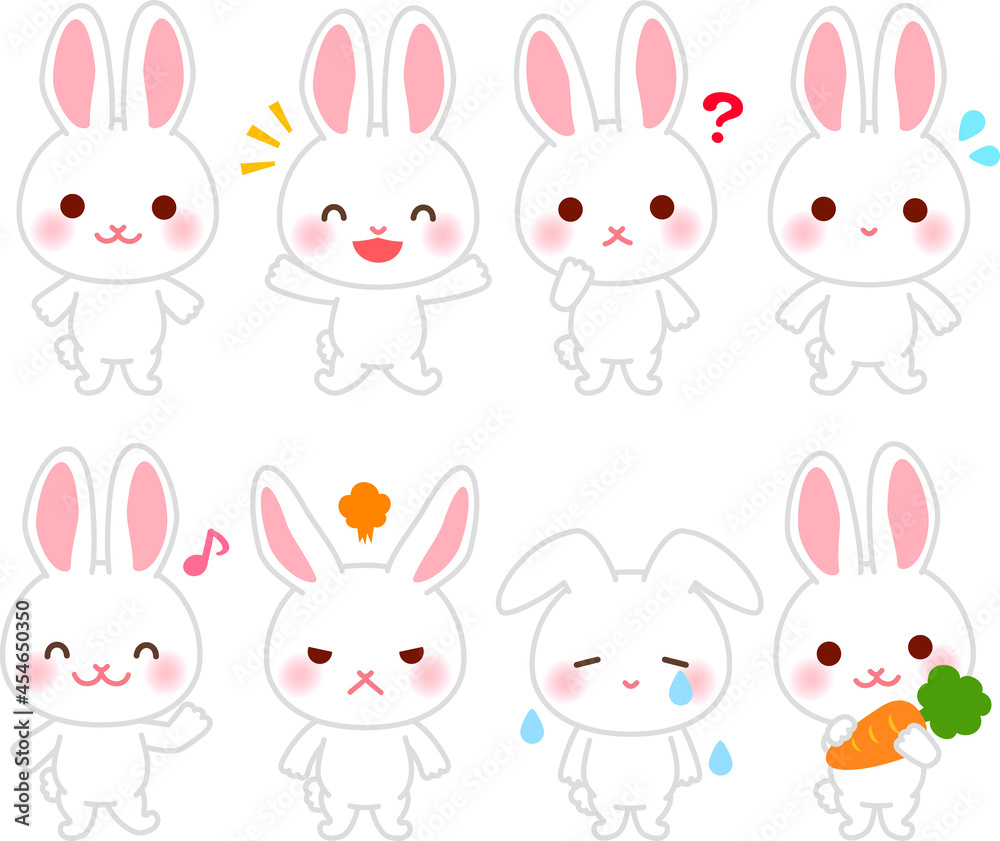 白ウサギのキャラクターのイラストセット Stock Vector Adobe Stock