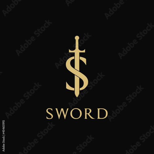 Combination logo design of Golden Sword with Initial letter S