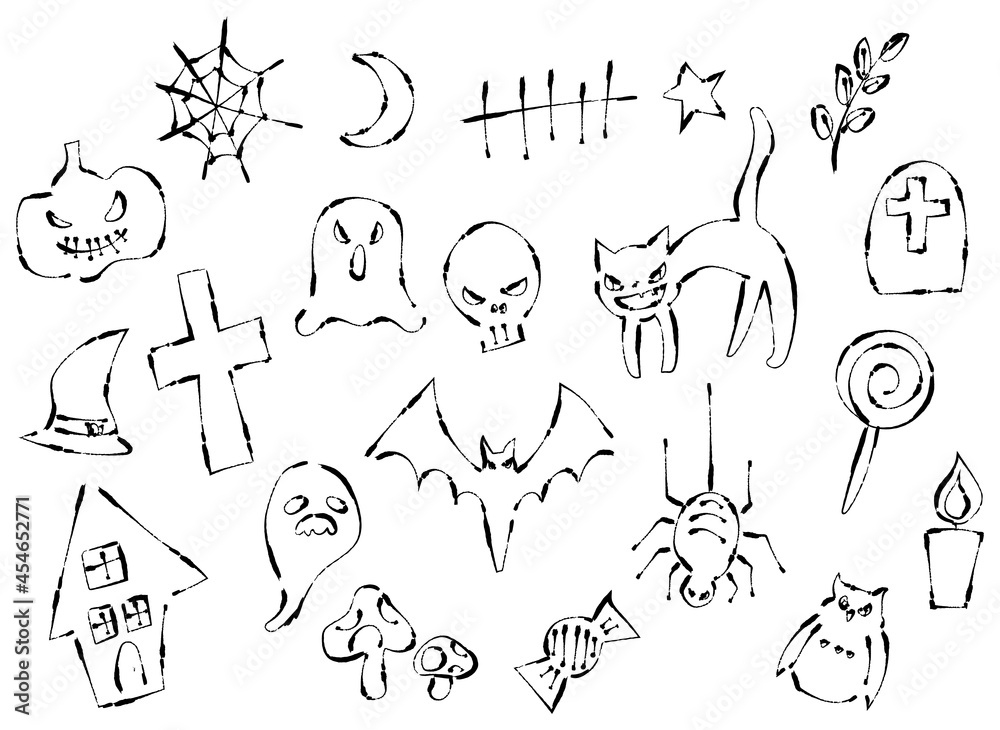 Obraz premium Halloween vector illustration, doodle set