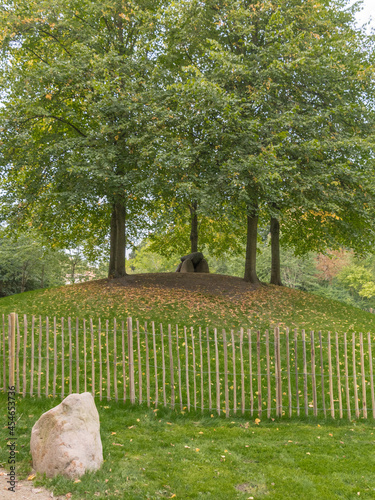 Trees on a hill enlosed by a fence in Frederiksberg Gardens in Copenhagen. photo