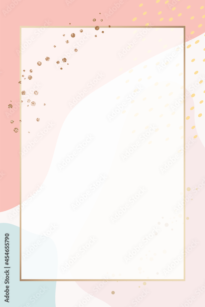 Rectangle gold frame on colorful Memphis pattern background vector