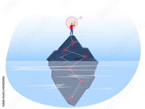businessman standing on top of cliff with get award .vision Strategy, planning, unconscious concept  vector iilustrator
