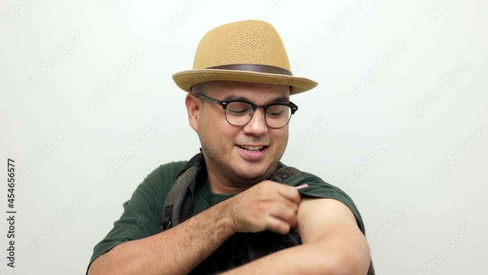 Vaccinated. Traveler asian man showing arm after coronavirus Vaccination isolated white Background. Backpacker Indian man getting a vaccination covid-19 immunization
Vaccinated. Traveler asian man showing arm after coronavirus Vaccination isolated white Background. Backpacker Indian man getting a vaccination covid-19 immunization