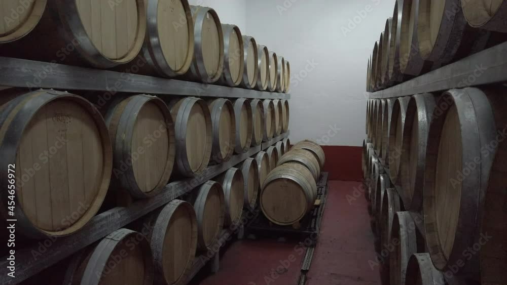 Wooden Wine Barrels Storage In A Winery Cellar. Oak Wine Barrels. static Wooden Wine Barrels Storage In A Winery Cellar. Oak Wine Barrels. static