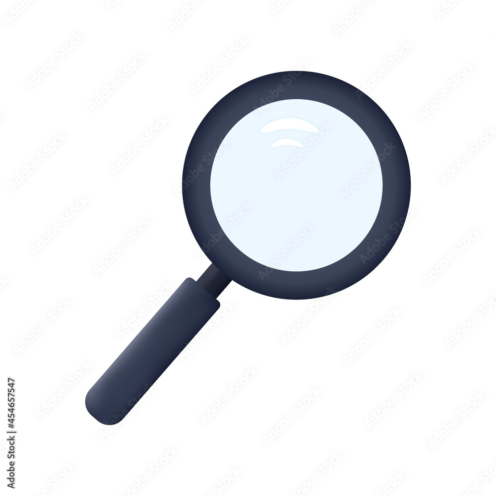 Magnify glass 3d. Loupe, search or research icon. Lens to enlarge the object. Optical scrutiny and verification tool. Find, explore and check the details. Sign, symbol zoom, magnifier or focus. Vector Magnify glass 3d. Loupe, search or research icon. Lens to enlarge the object. Optical scrutiny and verification tool. Find, explore and check the details. Sign, symbol zoom, magnifier or focus. Vector