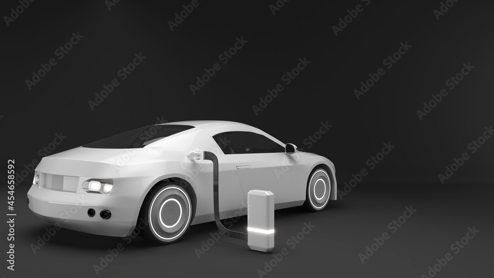 Illustration of the use of electric cars in the future,EV cars are 100% electric.EV charging technology,3d rendering