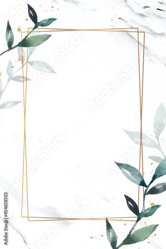 Leafy rectangle golden frame vector