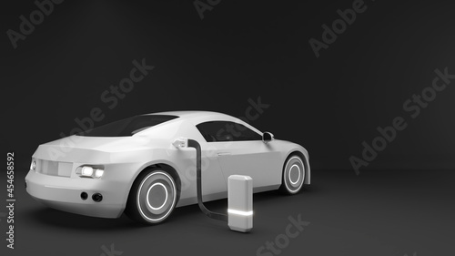 Illustration of the use of electric cars in the future EV cars are 100  electric.EV charging technology 3d rendering