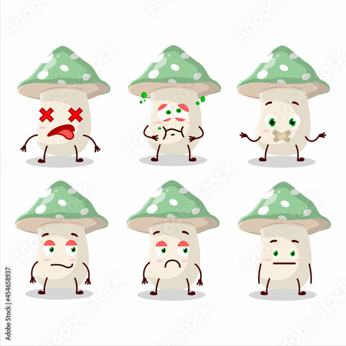 Green amanita cartoon character with nope expression