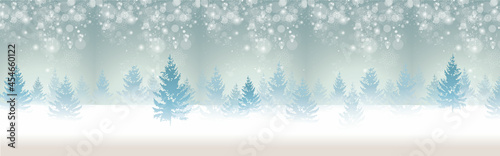 blue winter landscape fir border with snow