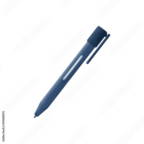Pen 3d icon. Isolated an object of ballpoint, capillary or gel pen. An element of writing or signing on paper, a trace on the surface. Simple stationery, marker. Business, school drawing tool. Vector 