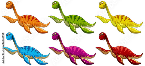 Set of pliosaurus dinosaur cartoon character