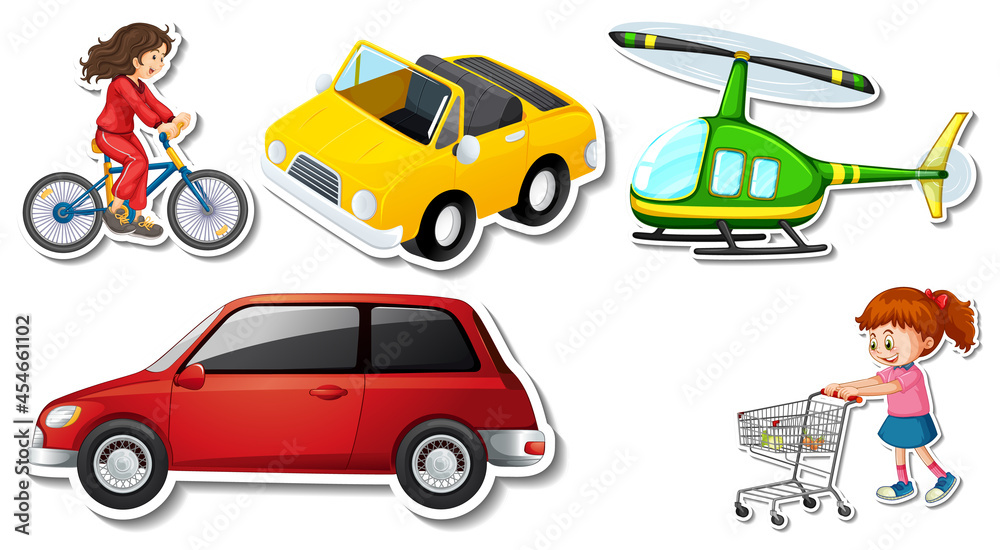 Naklejka premium Random stickers with transportable vehicle objects