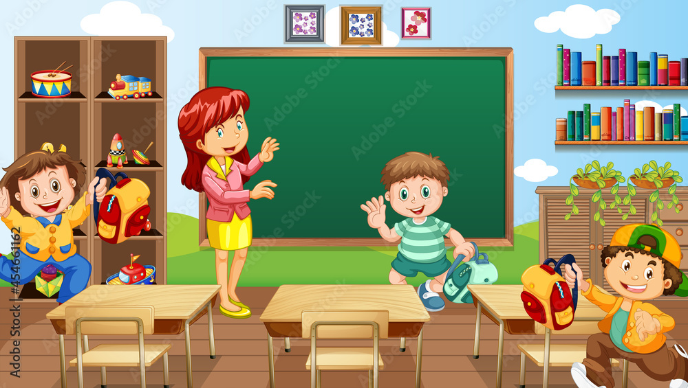 Classroom scene with a teacher and children Classroom scene with a teacher and children