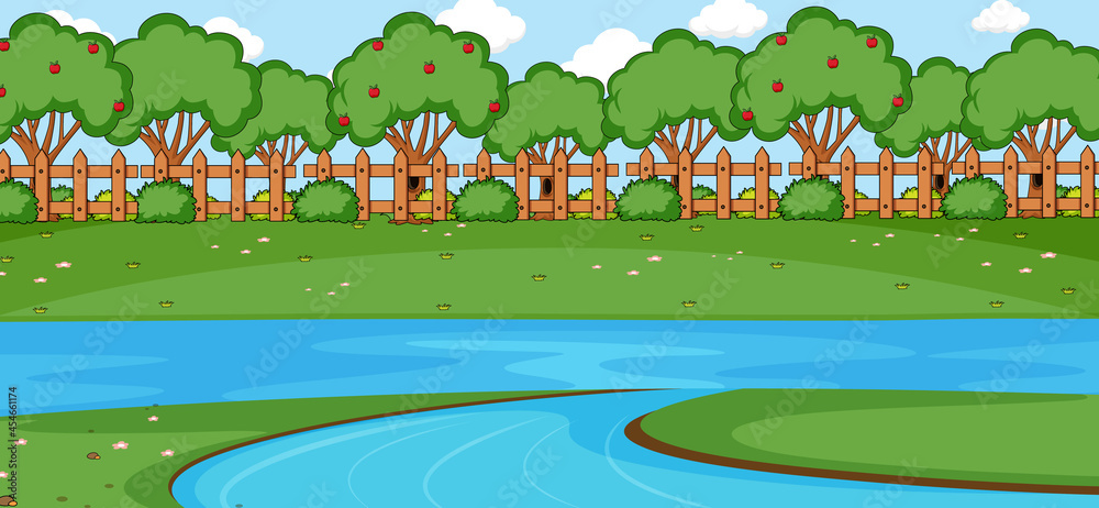 Obraz premium Empty park scene with river in simple style