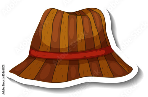 A sticker template with a brown bucket hat isolated
