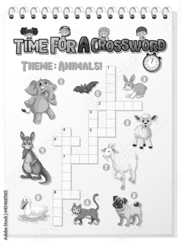 Crossword puzzle game template about animals
