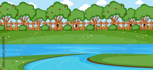 Empty park scene with river in simple style