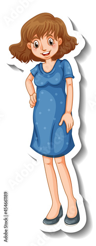 A sticker template with a woman wearing blue dress in standing pose