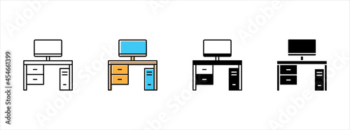 Desktop computer icon set. Desktop computer monitor icons set. Workspace icon vector illustration