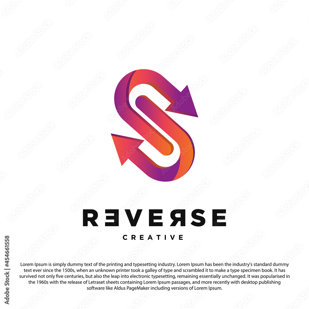 Creative reverse logo. Letter S vector with a reverse arrow element.