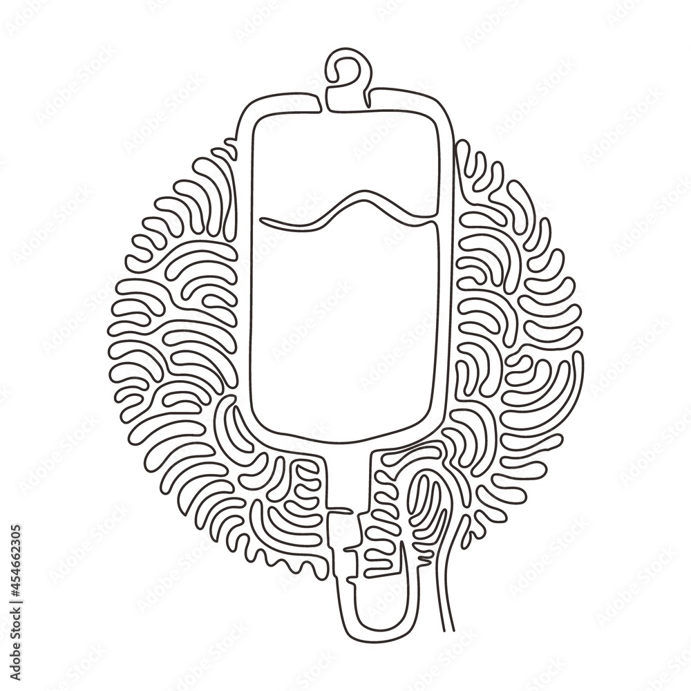Continuous one line drawing infuse icon. Blood bag. IV bag icon