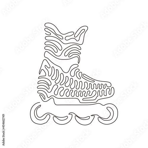 Continuous one line drawing modern roller blades. Man style roller skates. Inline skates sport. Skate. Pair of inline roller skates. Swirl curl style. Single line design vector graphic illustration