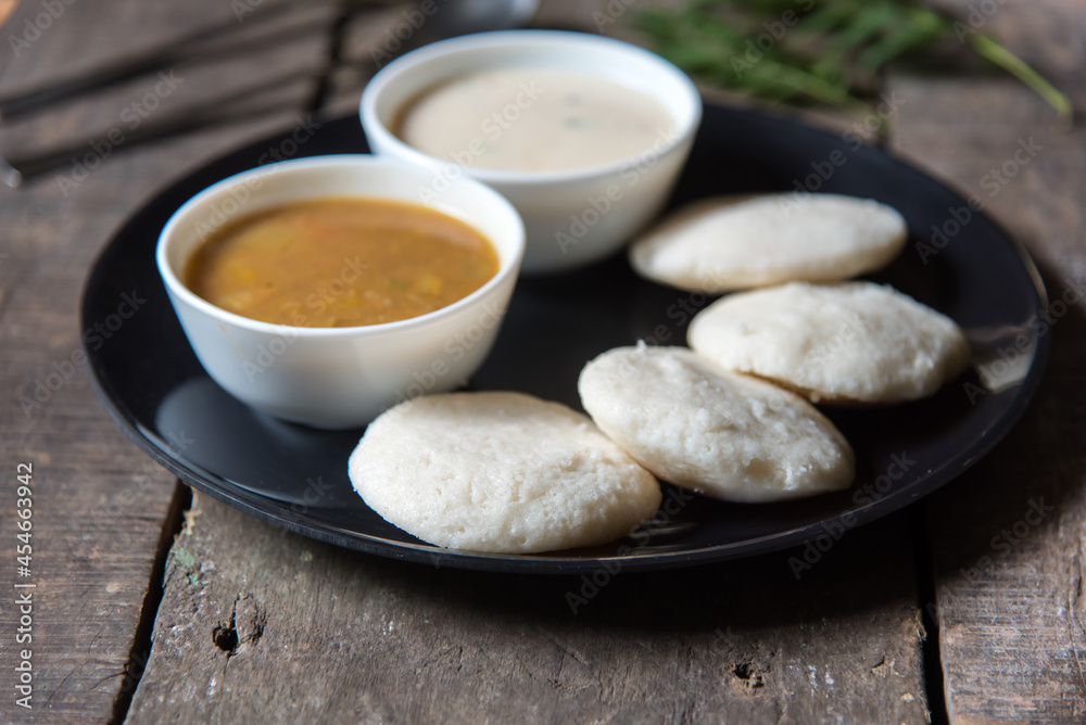 South Indian snacks idli sambar or idly sambhar prepared by steaming