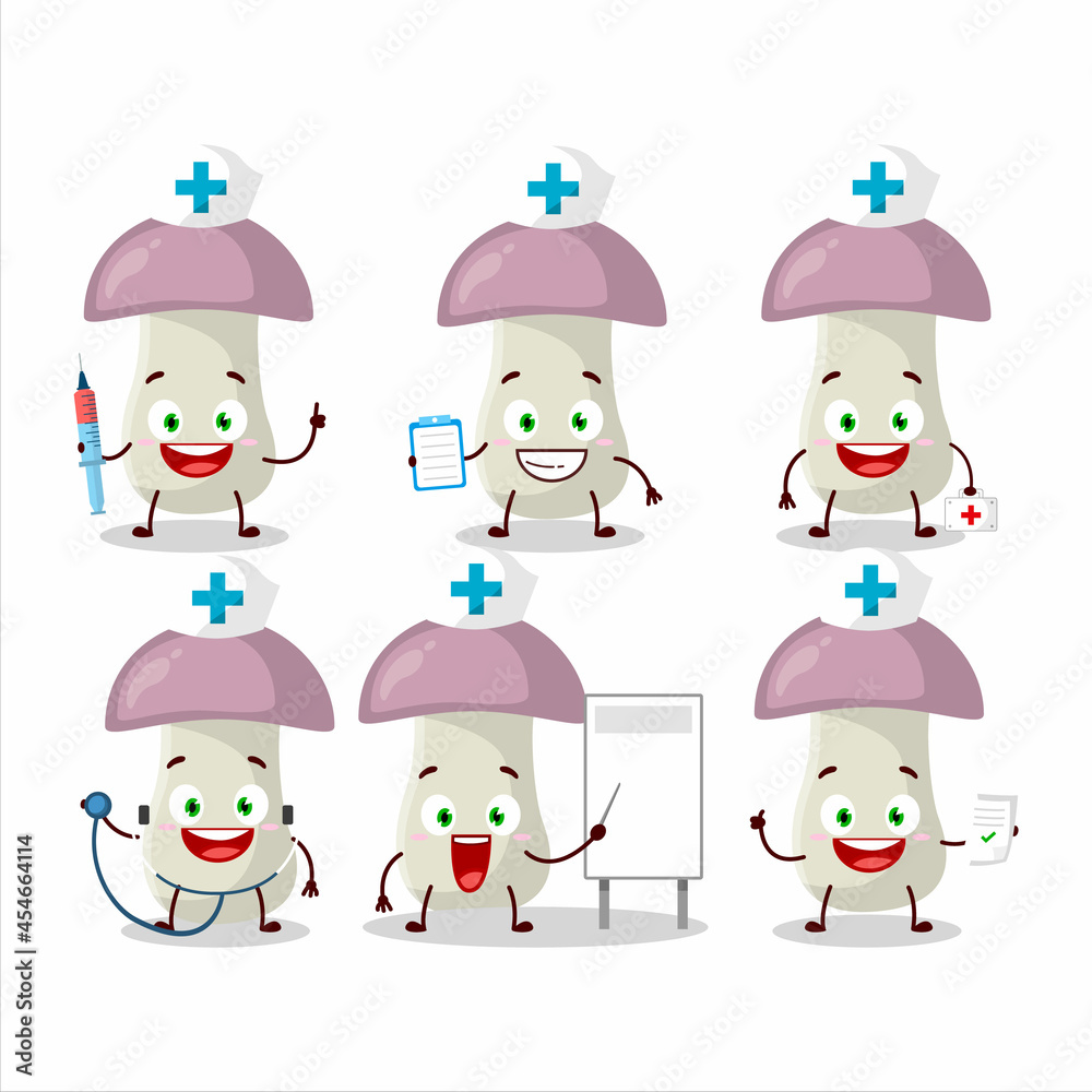 Plakat Doctor profession emoticon with rough mushroom cartoon character