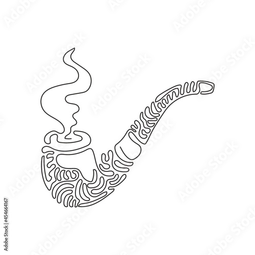 Single continuous line drawing smoking pipe with smoke. Tobacco pipe isolated. Tube for smoking tobacco. Personal smoking pipe. Swirl curl style. One line draw graphic design vector illustration