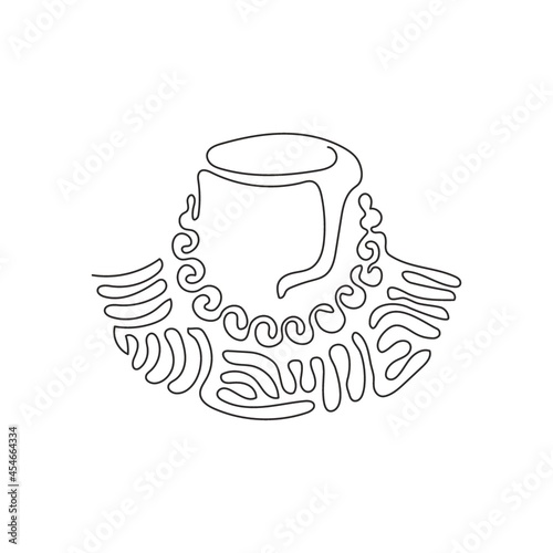 Single one line drawing pearl necklace on mannequin stand. Pendant with gemstones pearls on black mannequin. Swirl curl style concept. Modern continuous line draw design graphic vector illustration