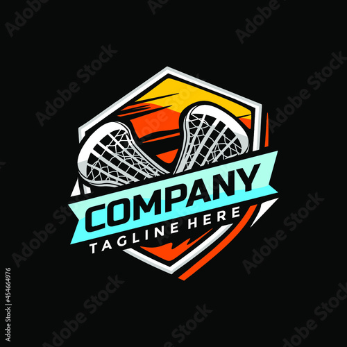 stick lacrosse with shield logo design vector 