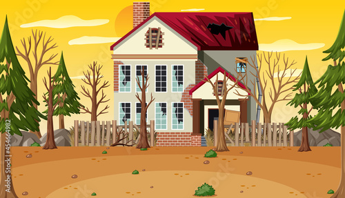 Scene with abandoned house at daytime