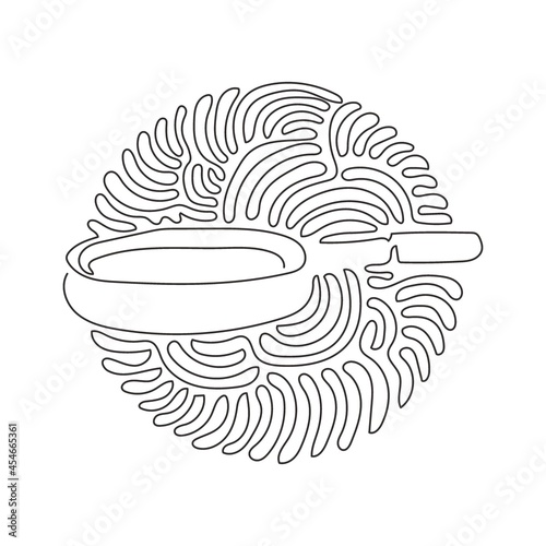 Continuous one line drawing frying pan vector. Kitchen items for cooking. Pan, saucepan, frying pan. Kitchenware at home. Swirl curl circle style. Single line draw design vector graphic illustration
