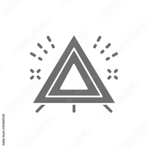 Warning triangle, automobile emergency stop sign grey icon.