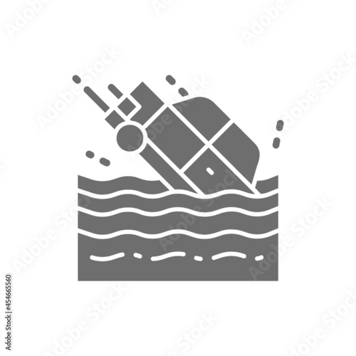 Car sinks in water grey icon. Isolated on white background