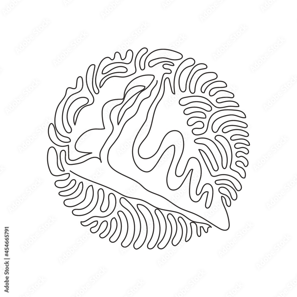 Obraz premium Single one line drawing crepes with bananas and chocolate, pancakes snacks in cafe or restaurant. Swirl curl circle background style. Modern continuous line draw design graphic vector illustration