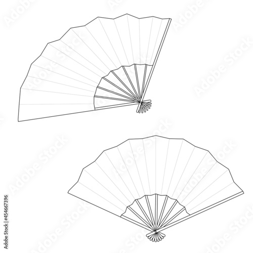 扇子 扇 イラスト 線画 ベクター Japanese hand fan , Traditional 