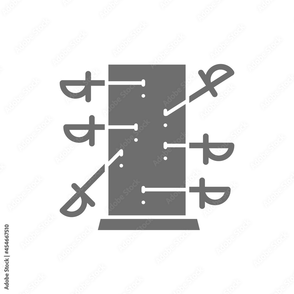 Knife throwing board, magic grey icon. Isolated on white background Knife throwing board, magic grey icon. Isolated on white background