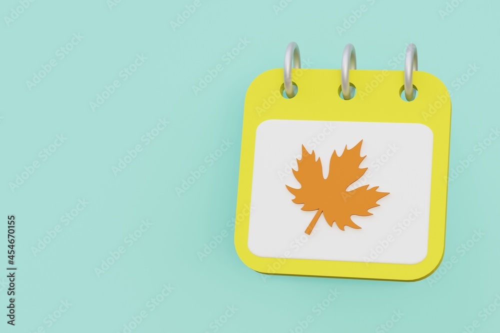 Yellow autumn calendar with maple leaf, 3d render Yellow autumn calendar with maple leaf, 3d render