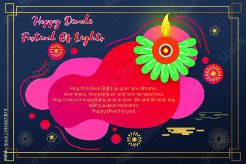 Happy Diwali festival greeting card with lamp, oil lamp, beautiful for celebration, design, style, cut, paste, vector illustration(Hindi text Translation of Diwali)