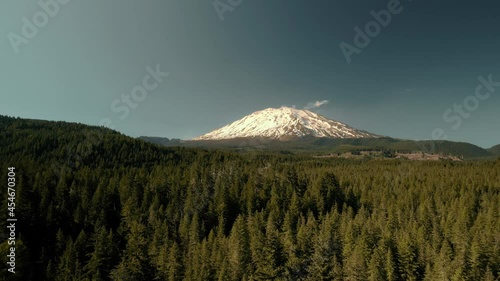 Aerial Drone shot of Mount Saint Helen's volcano mountain on a bright sunny day Washington. High quality 4k footage