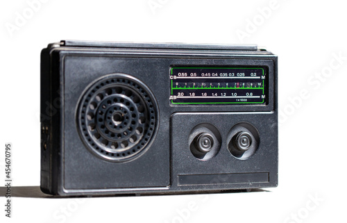 Vintage soviet radio receiver on white background