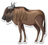 A sticker template of wildebeest cartoon character