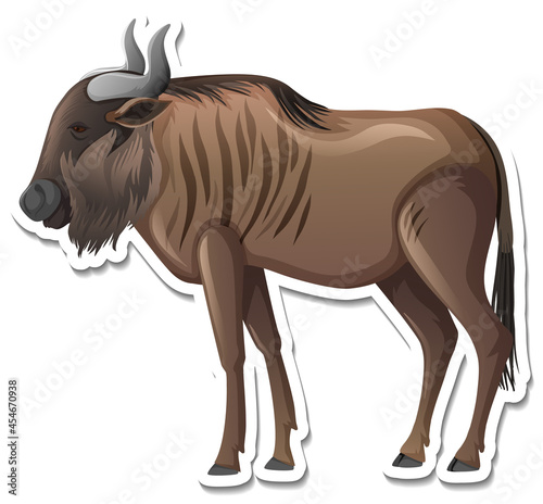 A sticker template of wildebeest cartoon character