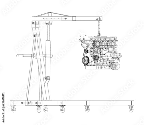 Engine hoist with engine. Vector
