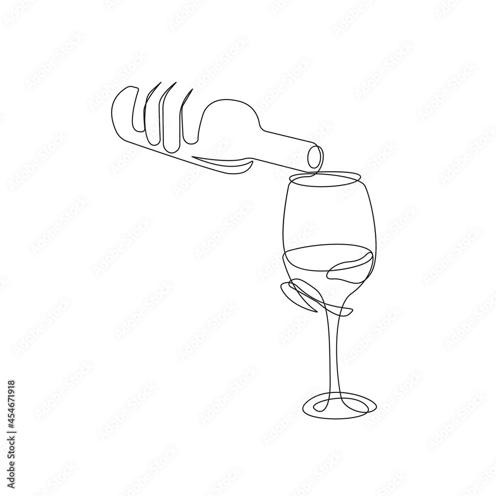 Bottle of Wine Continuous One Line Art Drawing. Love of Wine Abstract